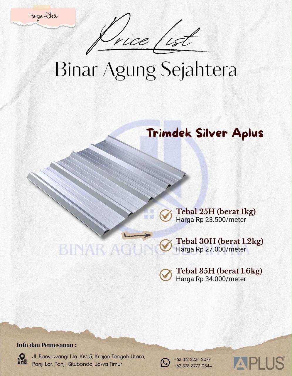 Trimdek Silver Aplus Tebal 25H